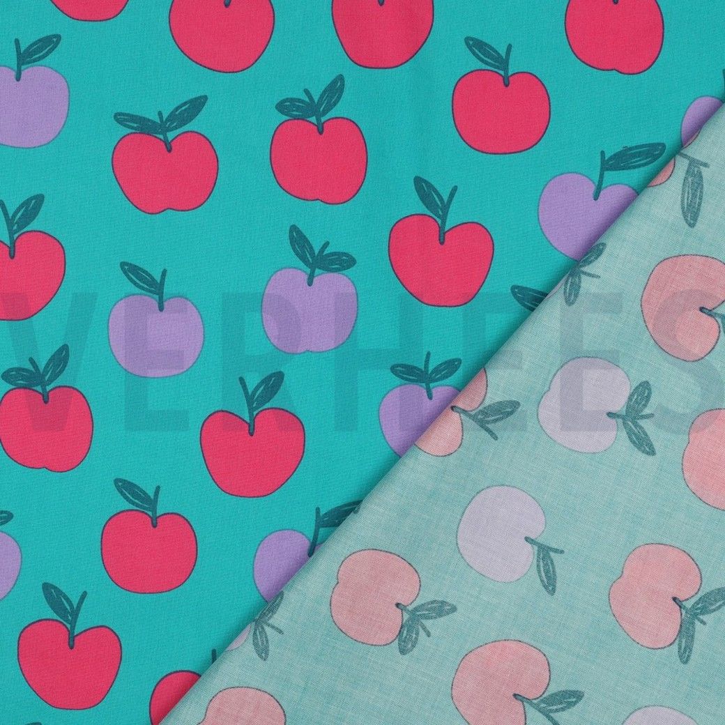FINE COTTON POPLIN APPLES - PETROL