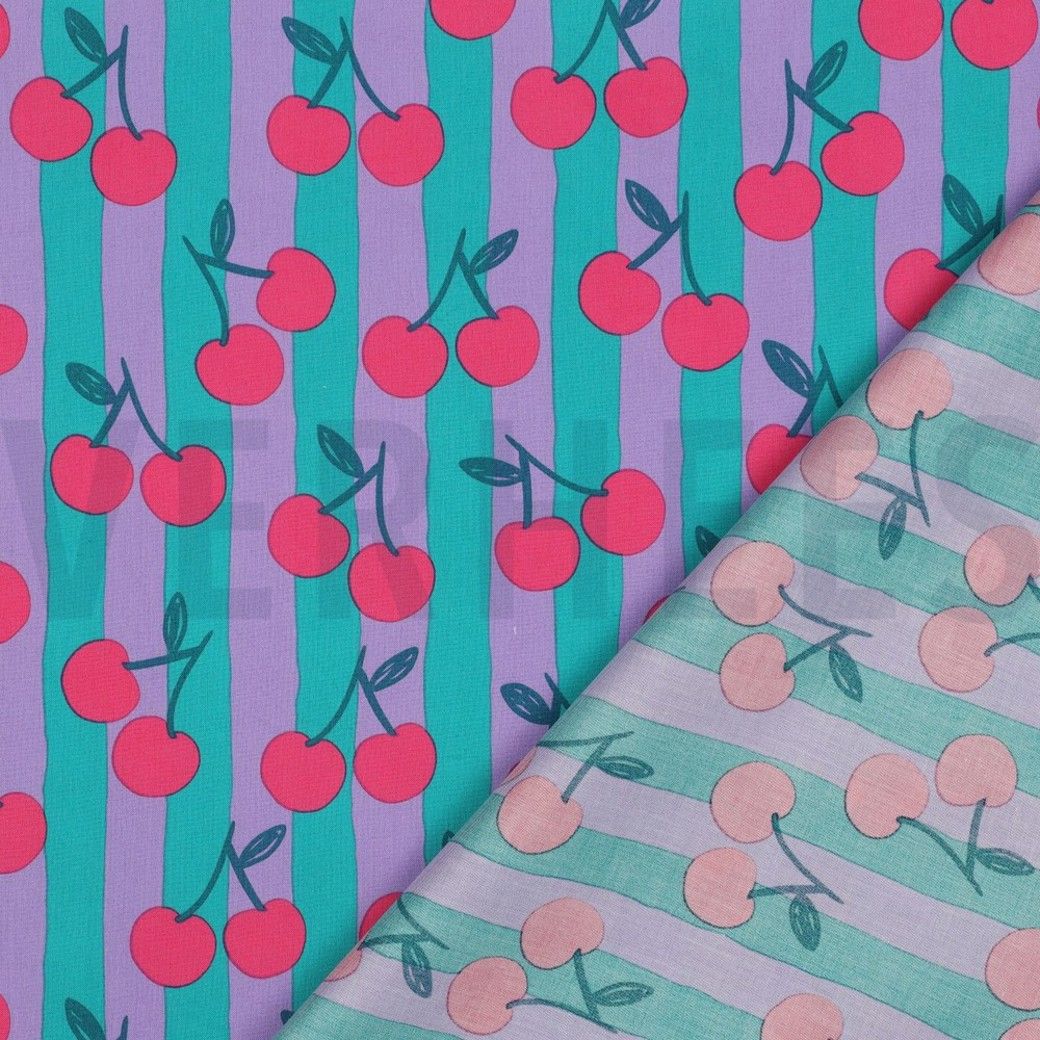 FINE COTTON POPLIN CHERRIES - PETROL