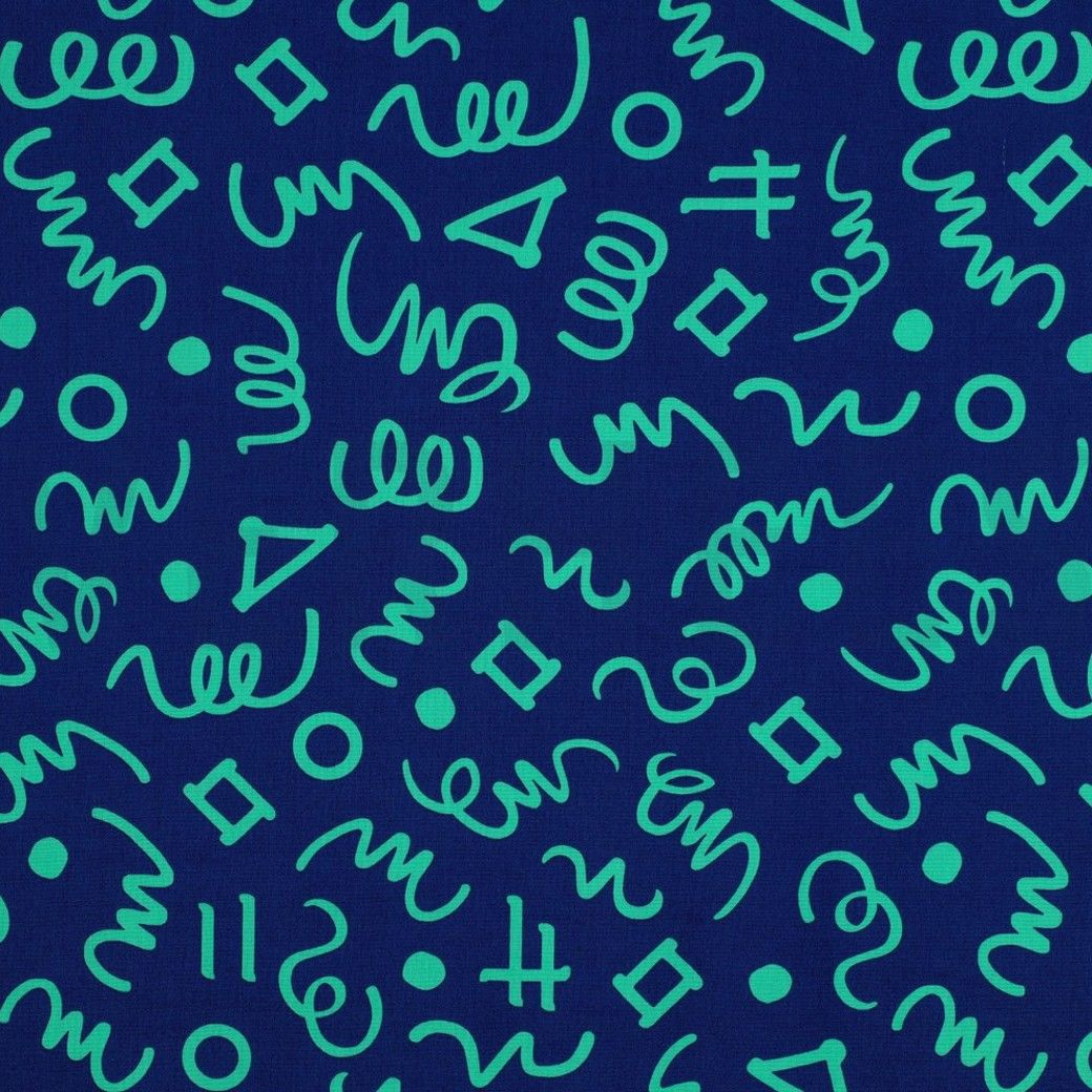 FINE COTTON POPLIN GEOMETRICS - NAVY/ PETROL