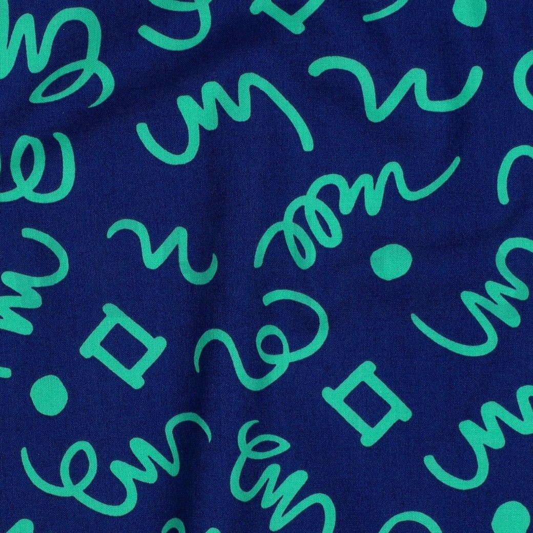 FINE COTTON POPLIN GEOMETRICS - NAVY/ PETROL