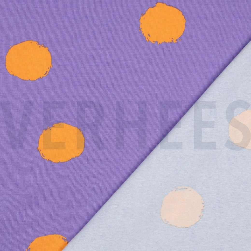 Cotton Jersey Fabric Big Dots LAVENDER