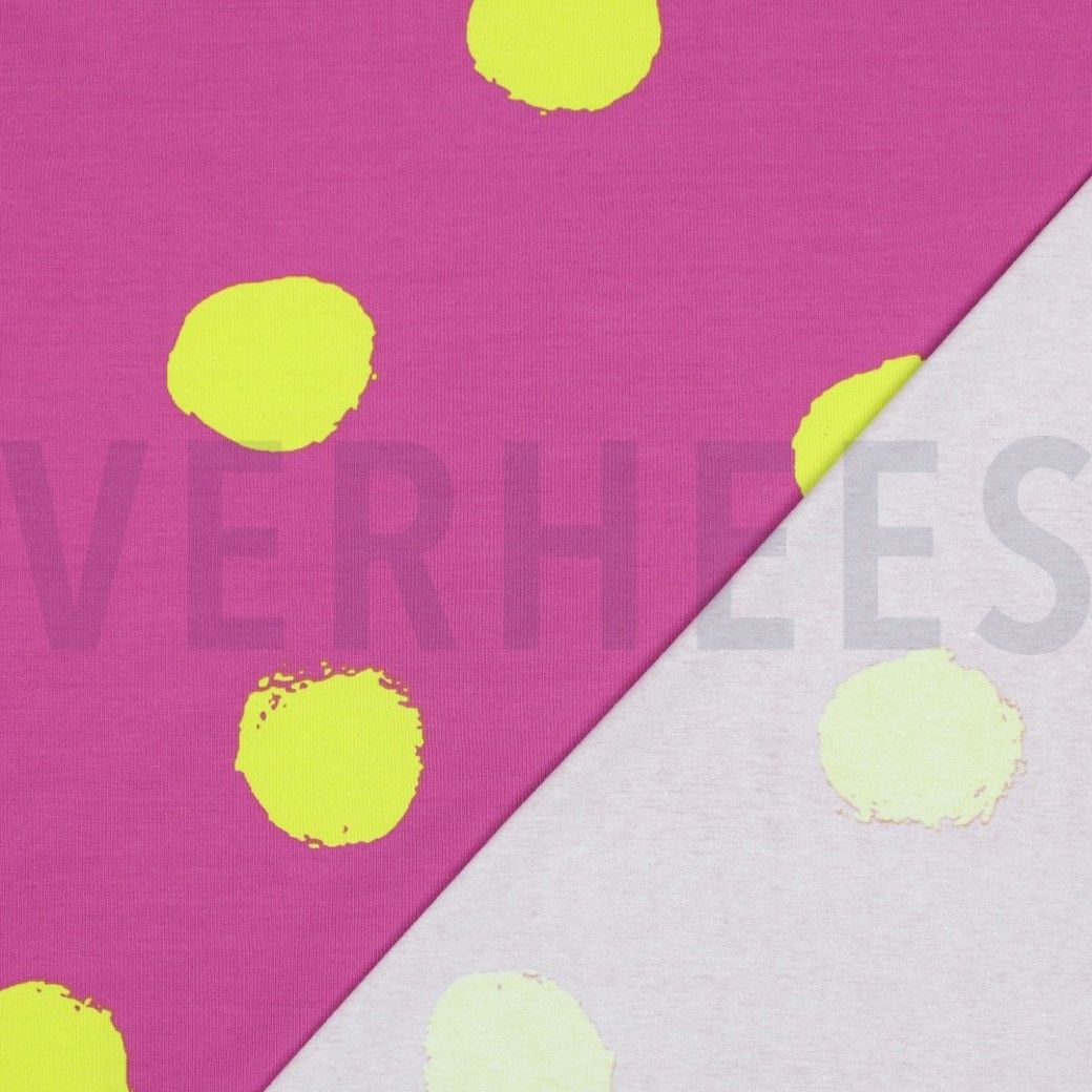 Cotton Jersey Fabric Big Dots Fuchsia