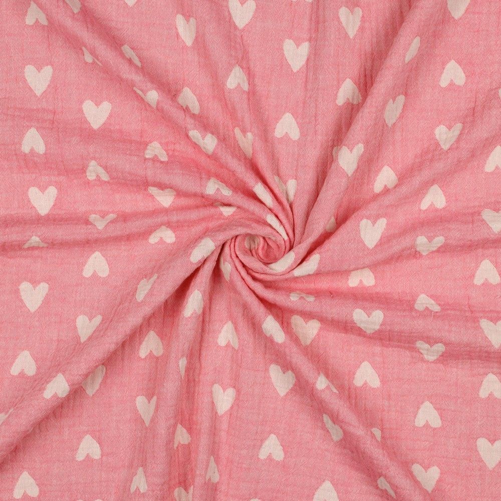 DOUBLE GAUZE JACQUARD HEARTS – PINK