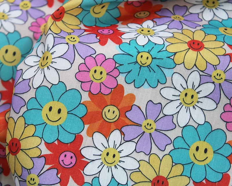 Polycotton Fabric Happy Flowers