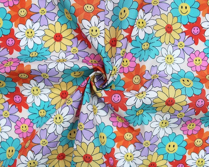 Polycotton Fabric Happy Flowers