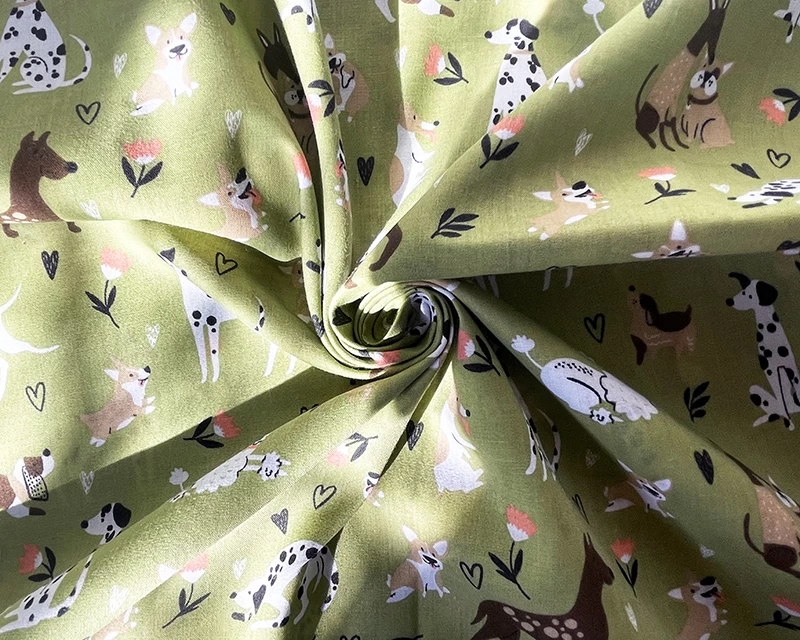 Polycotton Fabric Daisy Dogs