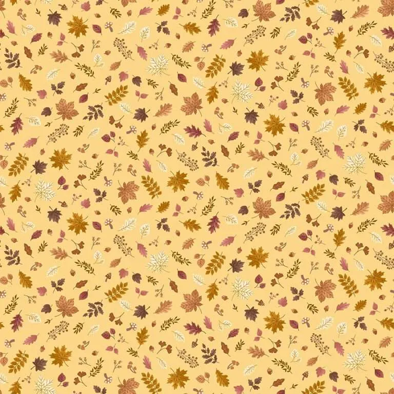 Makower Cotton Fabric Hello Autumn Foilage Yellow