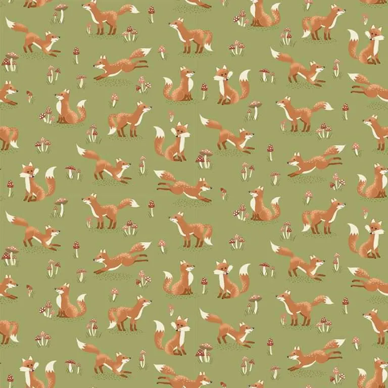 Makower Cotton Fabric Hello Autumn Fox Green