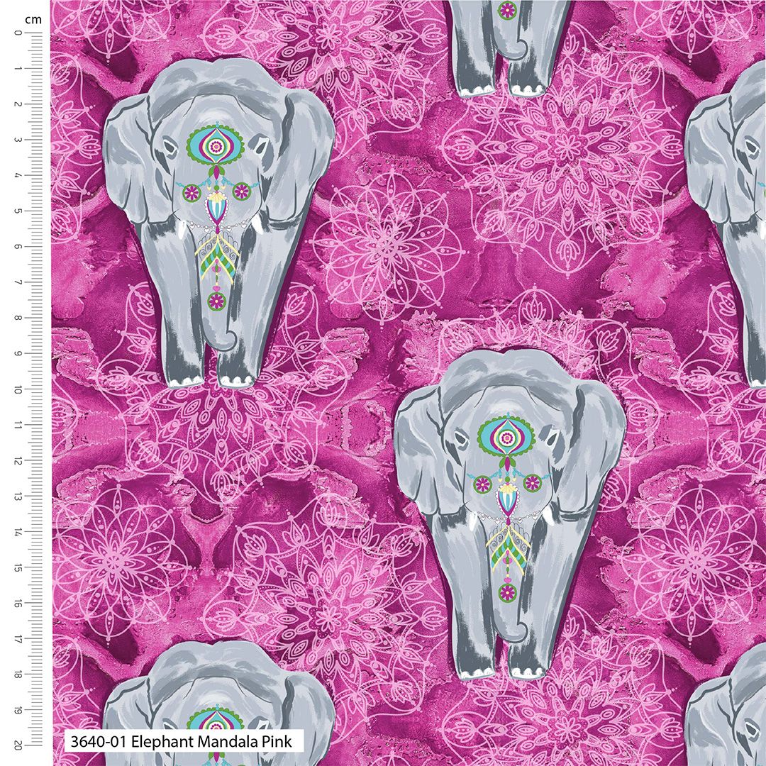 Make & Believe Cotton Fabric Elephant Festival Mandala Pink