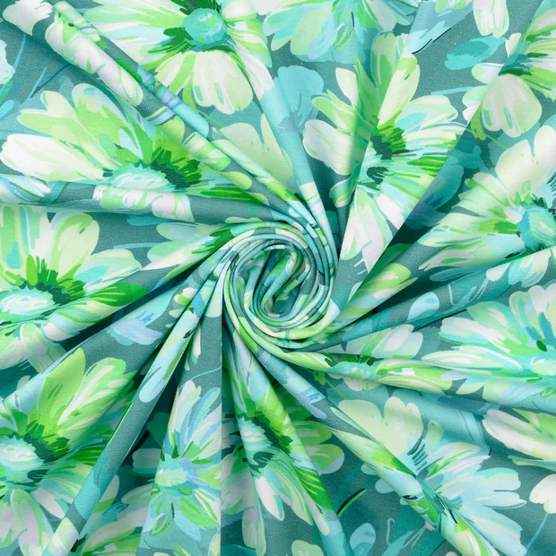 Cotton Jersey Fabric Teal Flowers