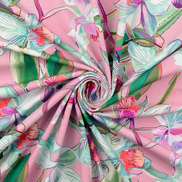 Cotton Jersey Fabric Orchid Bloom Dusky Pink