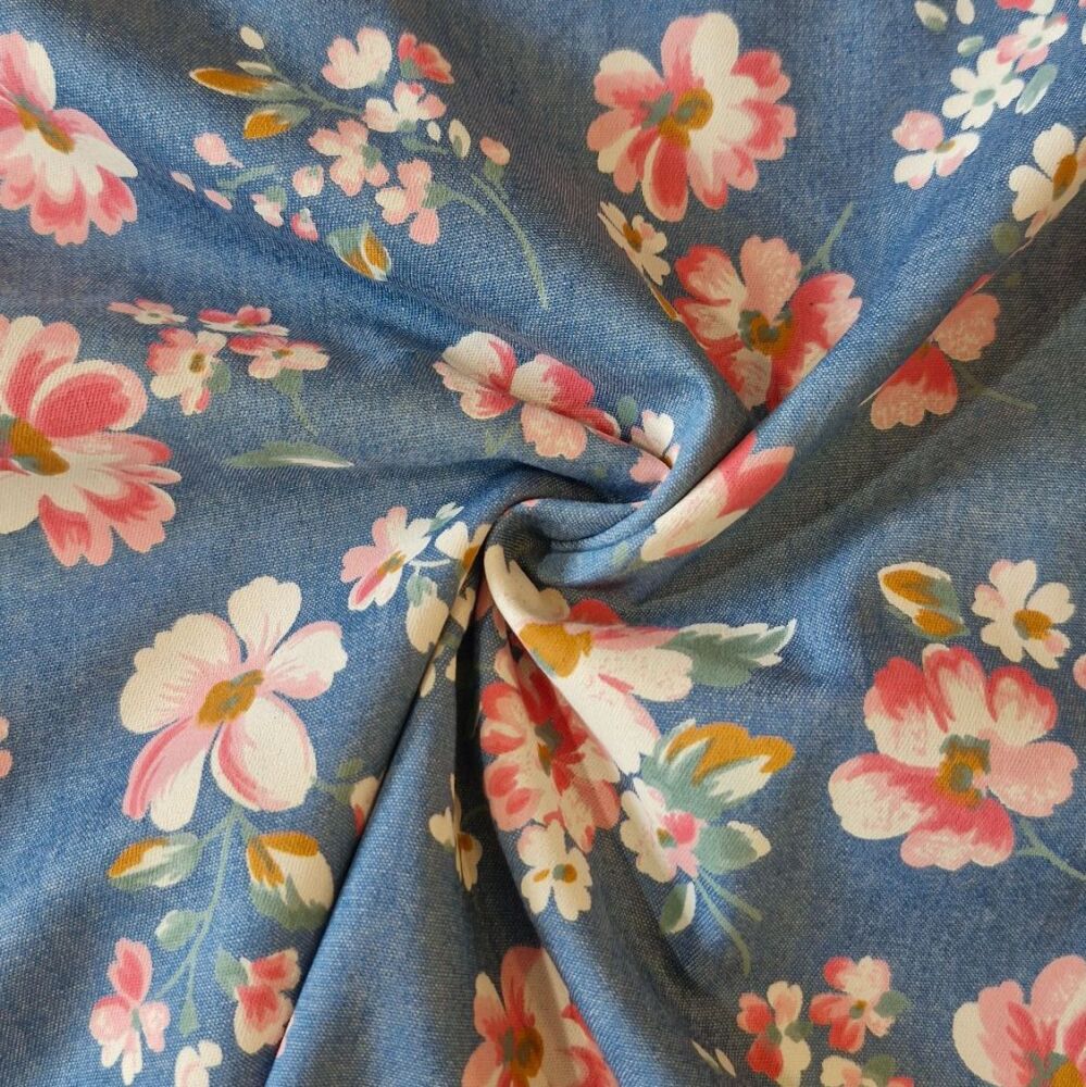 Lightweight Denim Fabric Flower Light Blue