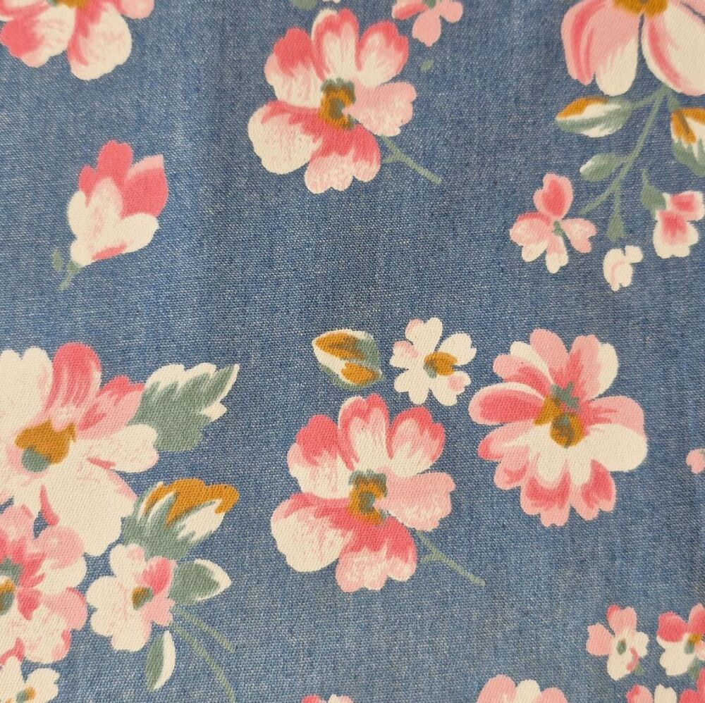 Lightweight Denim Fabric Flower Light Blue