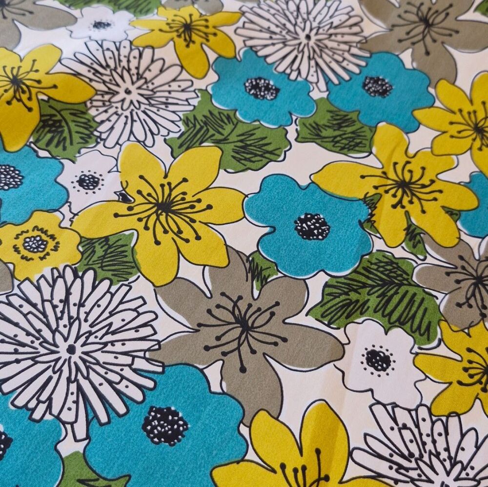 Cotton Poplin Fabric Retro Flowers