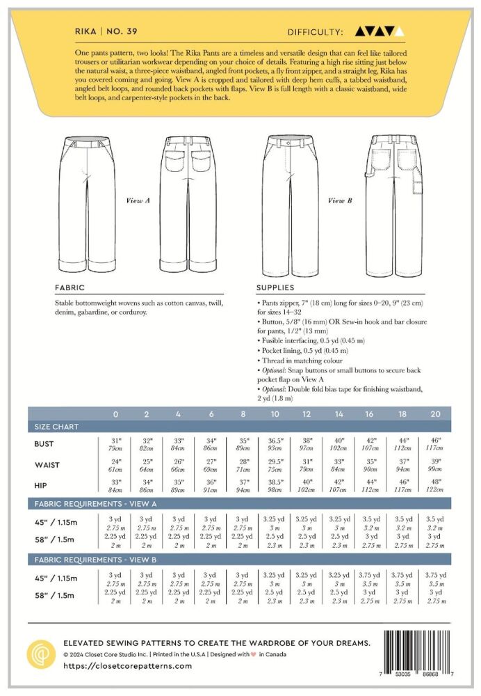 Rika Pants Pattern Closet Core