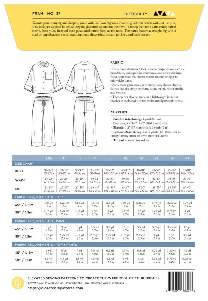 Fran Pajamas By Closet Core Patterns