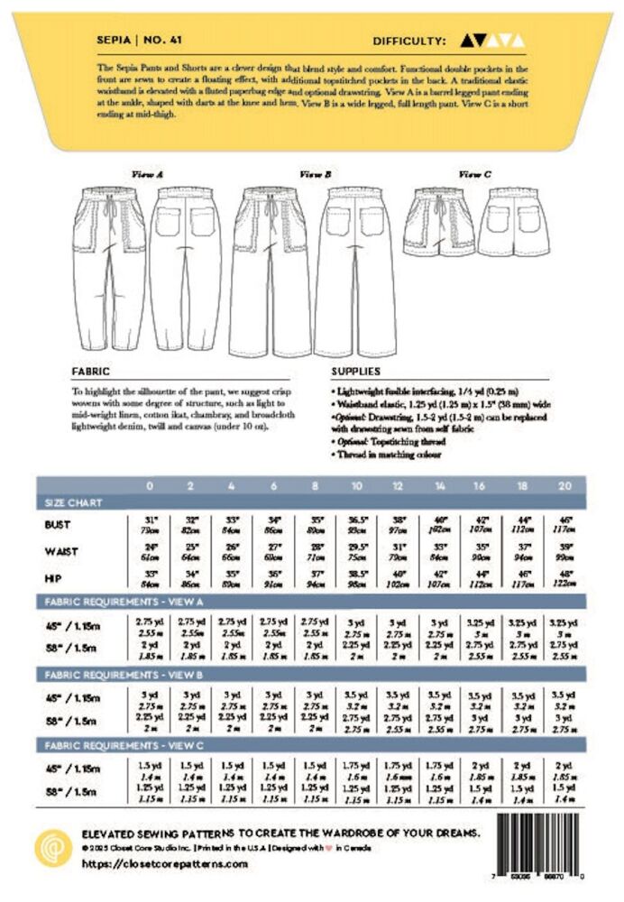Sepia Pants and Shorts Closet Core Patterns
