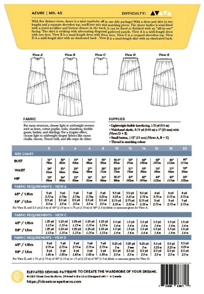 Azure Dress, Top, Skirt Closet Core Patterns