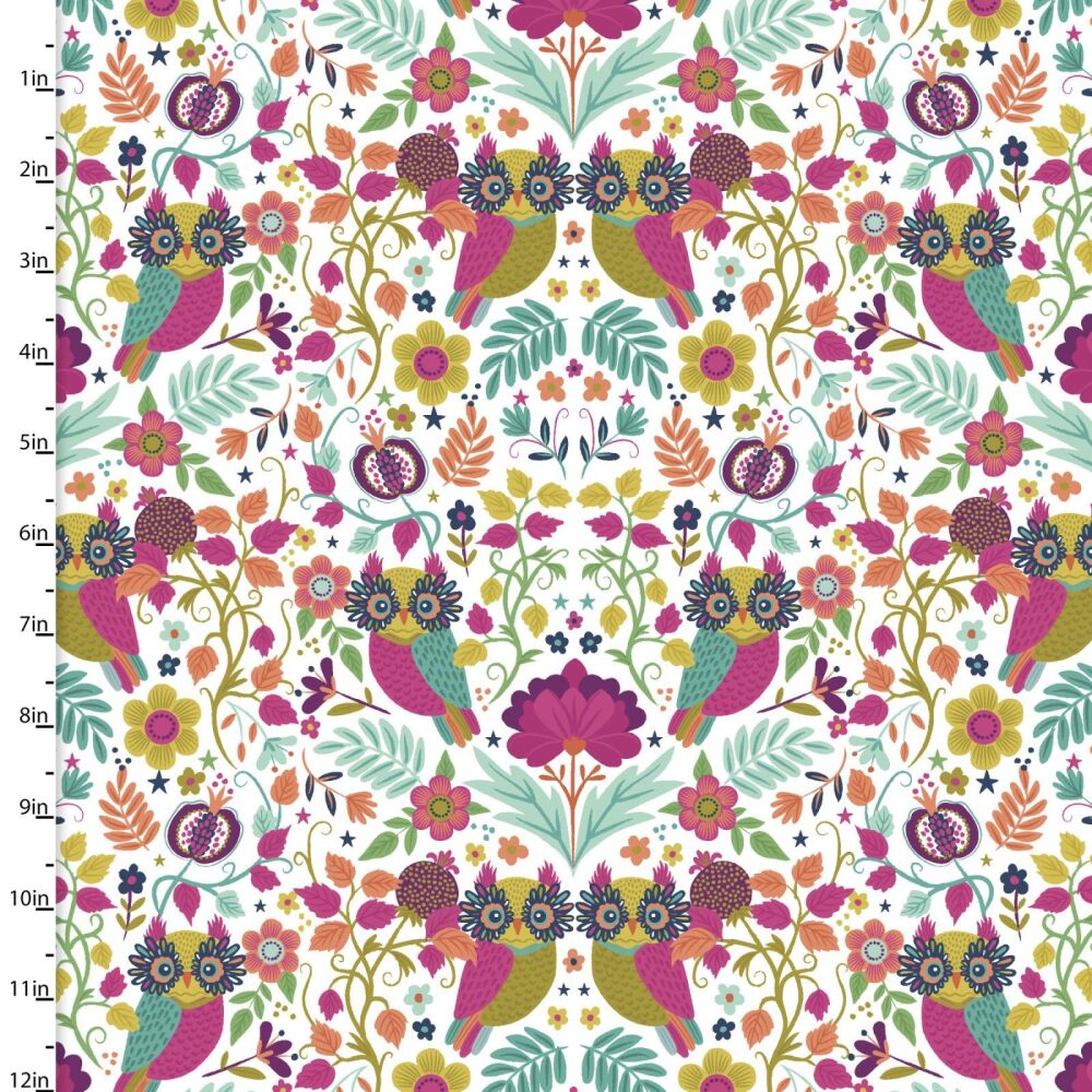 3 Wishes Cotton Fabric Living Wild Owl Damask