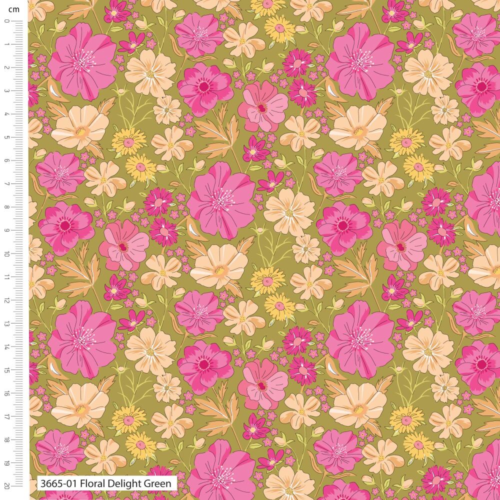 The Craft Cotton Company Sweet Blooms Delight Green