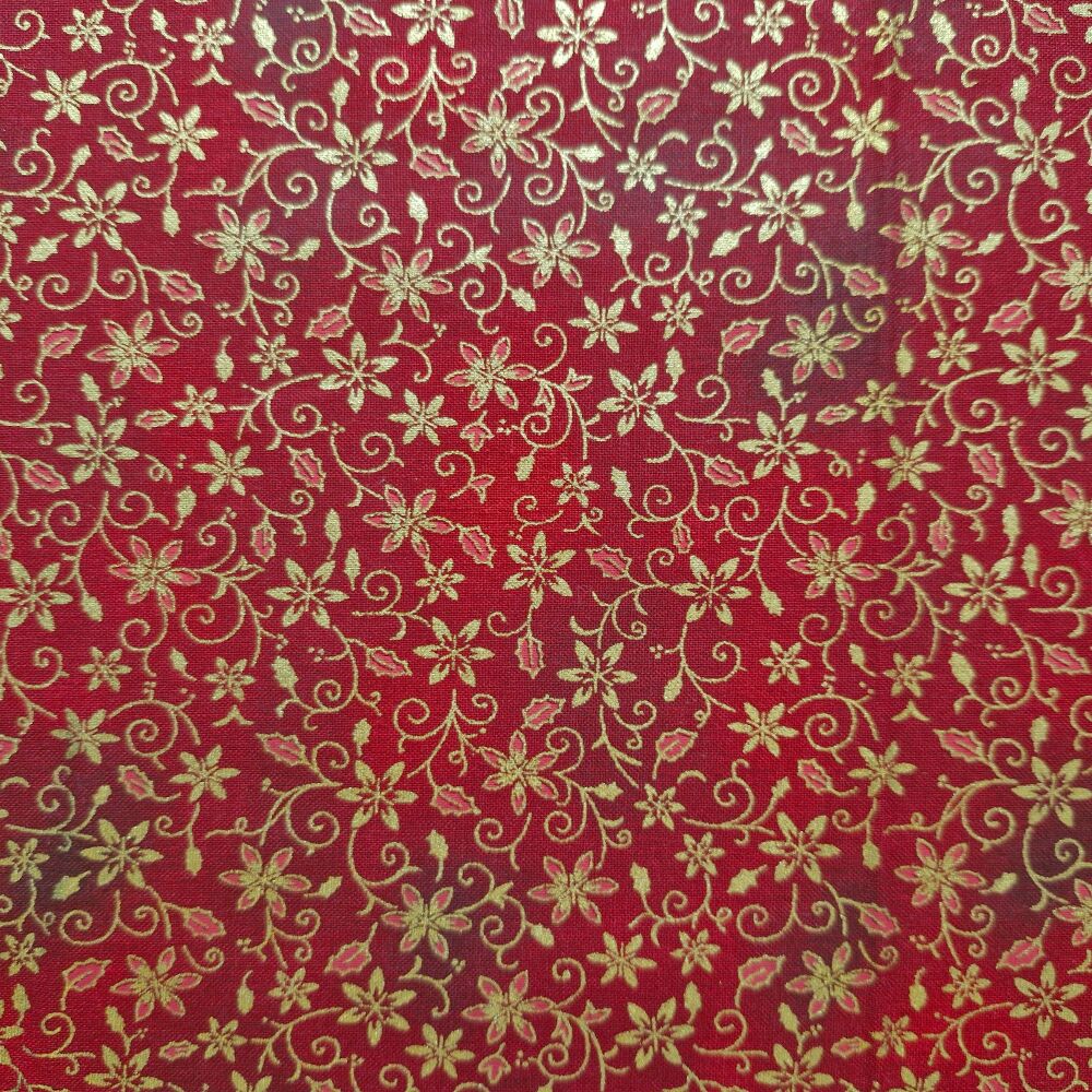 John Louden Christmas Cotton Flowers Swirls Red Gold Metallic