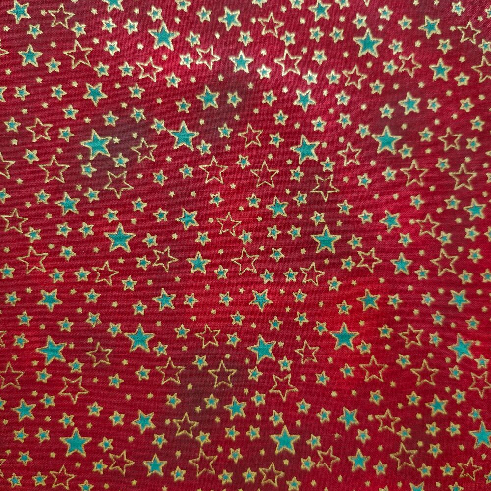 John Louden Christmas Cotton Stars Red Gold Metallic