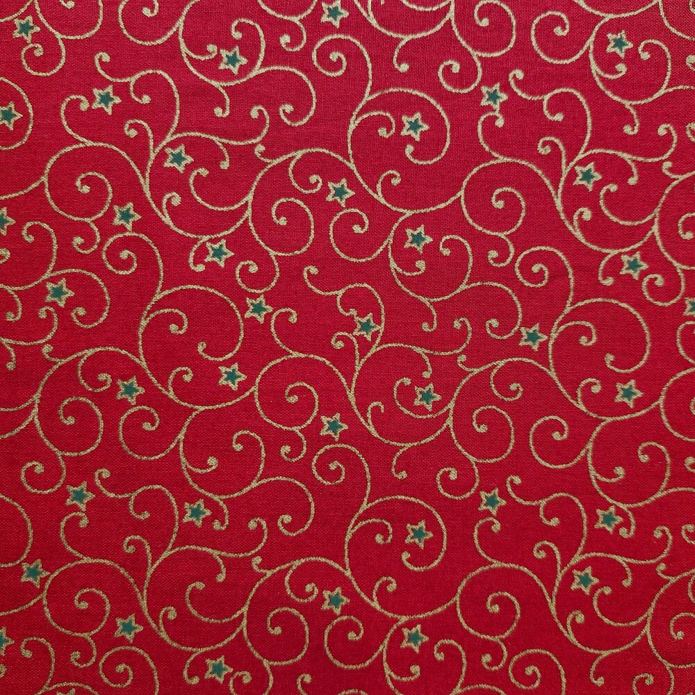 John Louden Christmas Cotton Swirls Red Gold Metallic