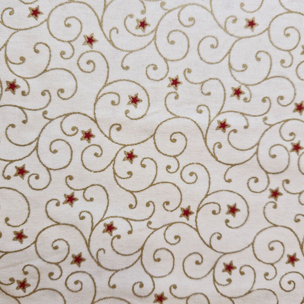 John Louden Christmas Cotton Swirls Stars Ivory Gold Metallic