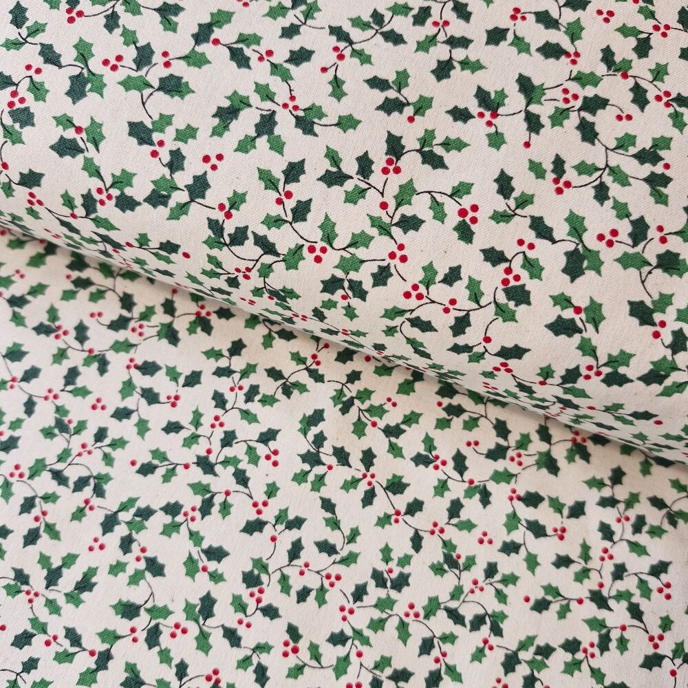 John Louden Christmas Cotton Holly Ivory
