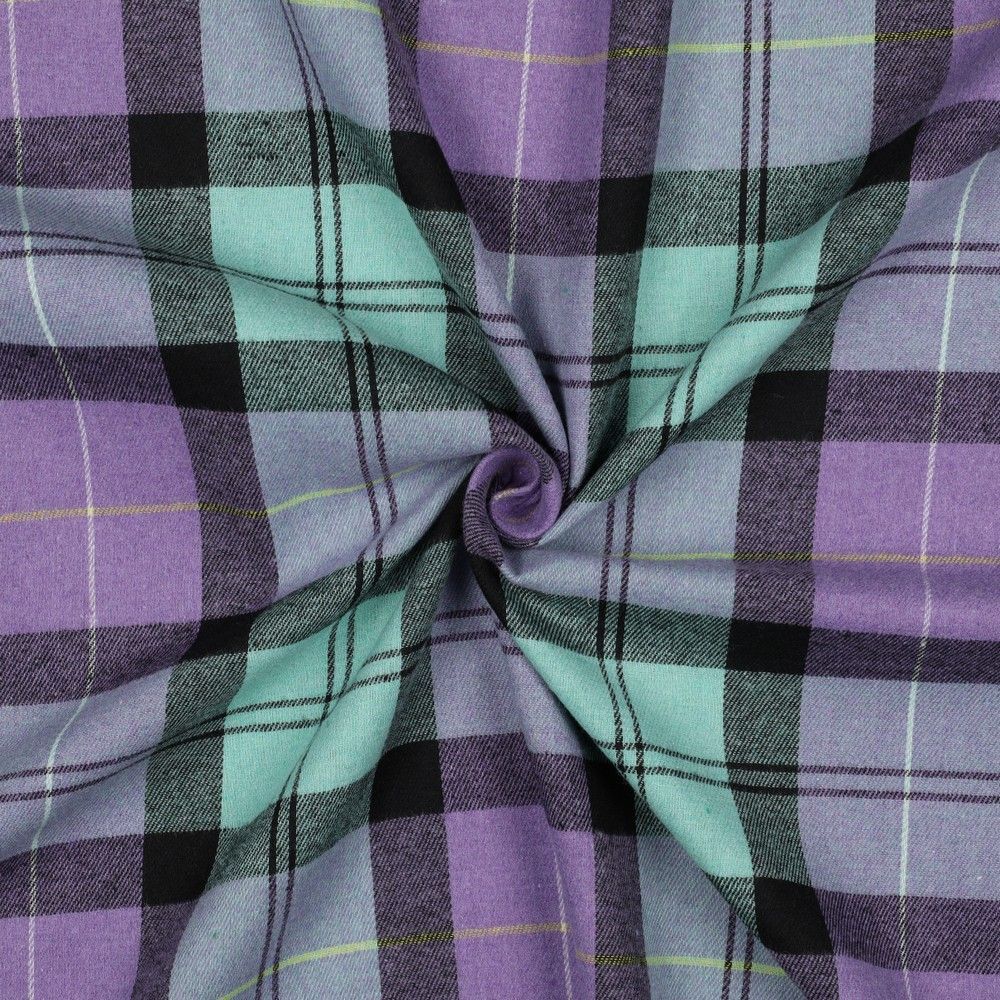 Brushed Cotton Fabric Check Purple