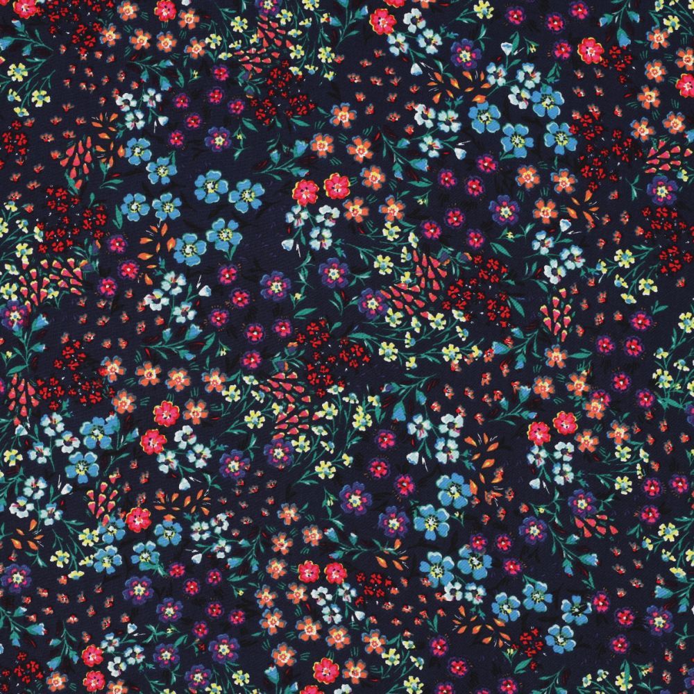Radiance Viscose Fabric Flowers Navy
