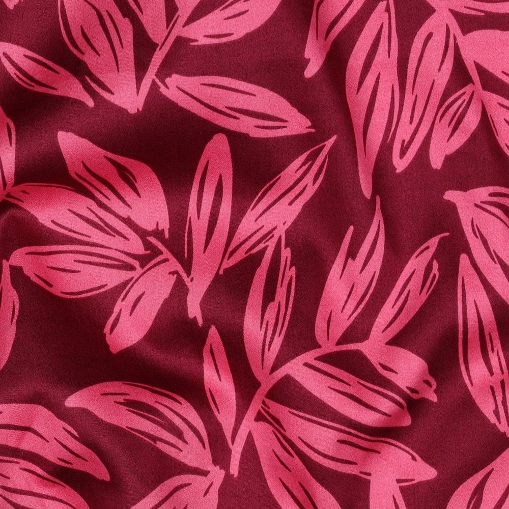 Cotton Satin Leaves Bordeaux