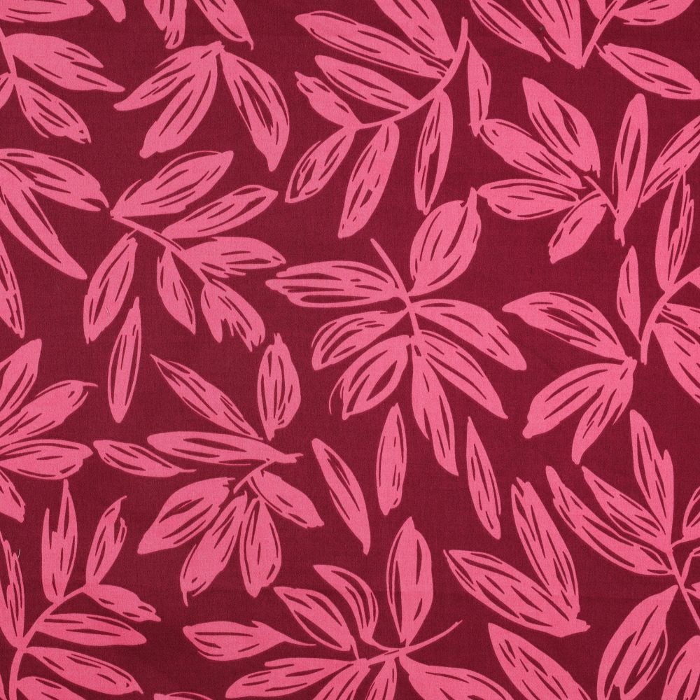 Cotton Satin Leaves Bordeaux
