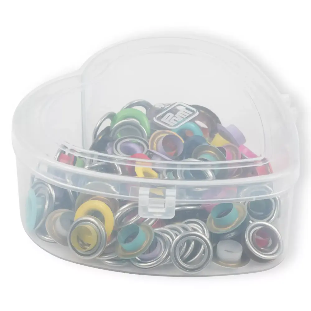 Prym Eyelets with washers, mixed colours, in heart-shaped box, 8 mm