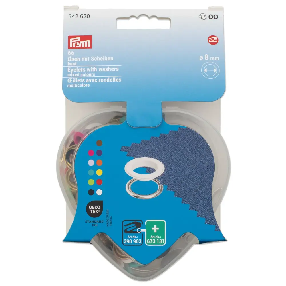 Prym Eyelets with washers, mixed colours, in heart-shaped box, 8 mm