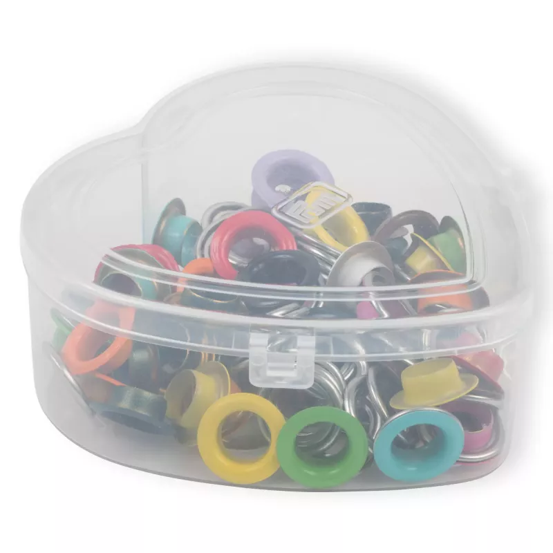 Prym Eyelets with washers, mixed colours, in heart-shaped box, 11 mm
