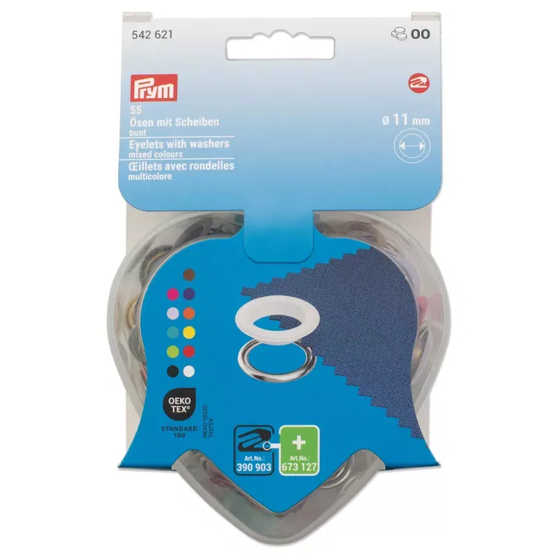 Prym Eyelets with washers, mixed colours, in heart-shaped box, 11 mm