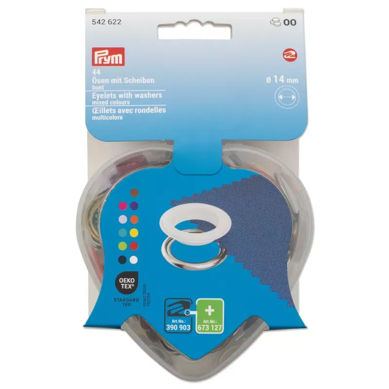 Prym Eyelets with washers, mixed colours, in heart-shaped box, 14 mm
