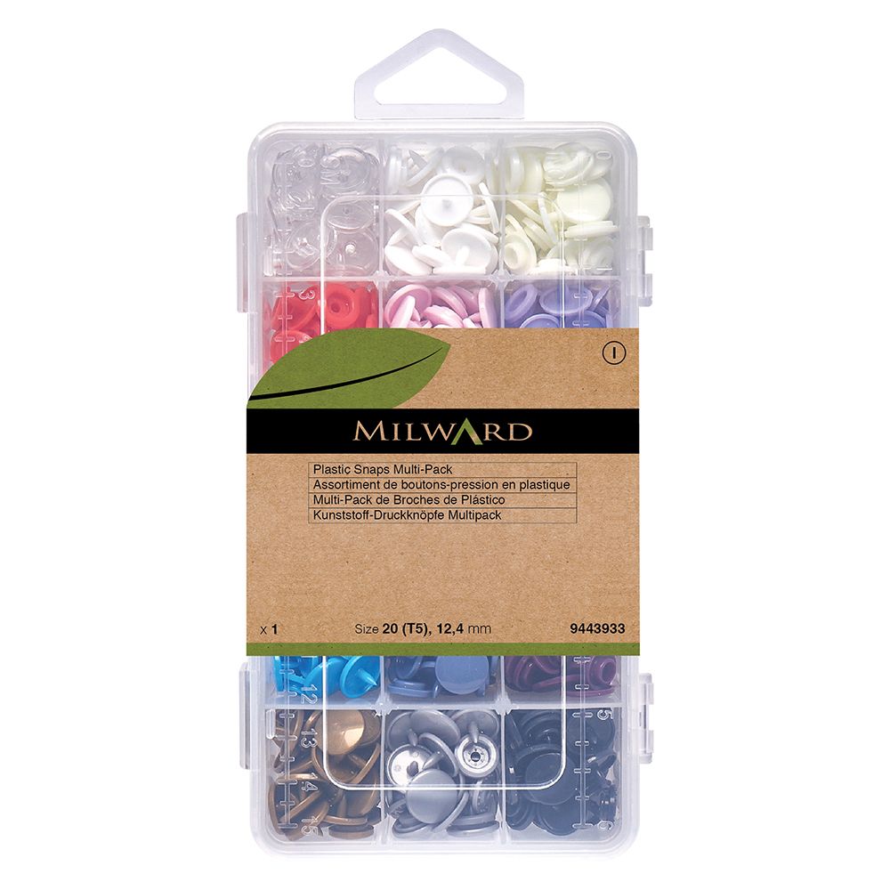 Snap Fasteners: Plastic: KAM: Starter Kit: 12 x 12.4mm x 15 Sets: Assorted