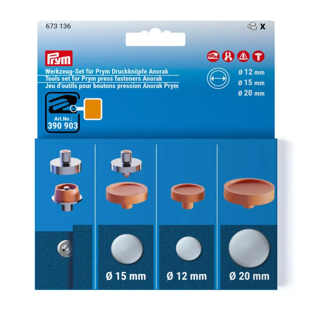 Prym Tools set for Prym press fasteners Anorak, 12, 15 and 20 mm