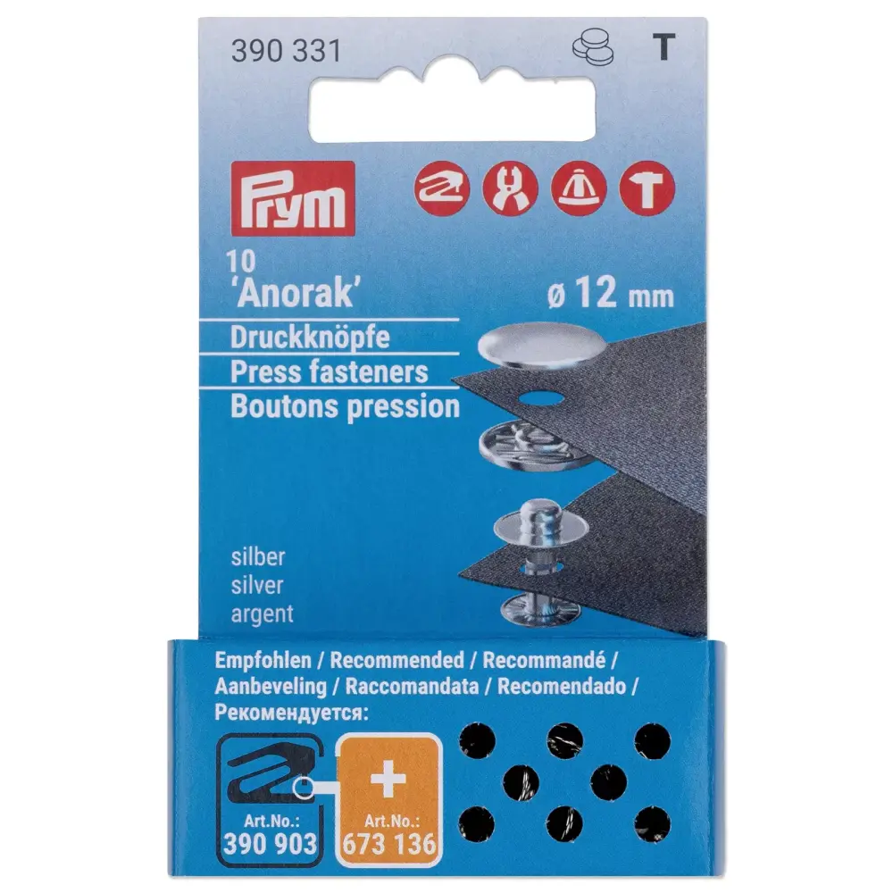 Prym Non-sew Fasteners Anorak 12mm Silver Refill pack 10pc