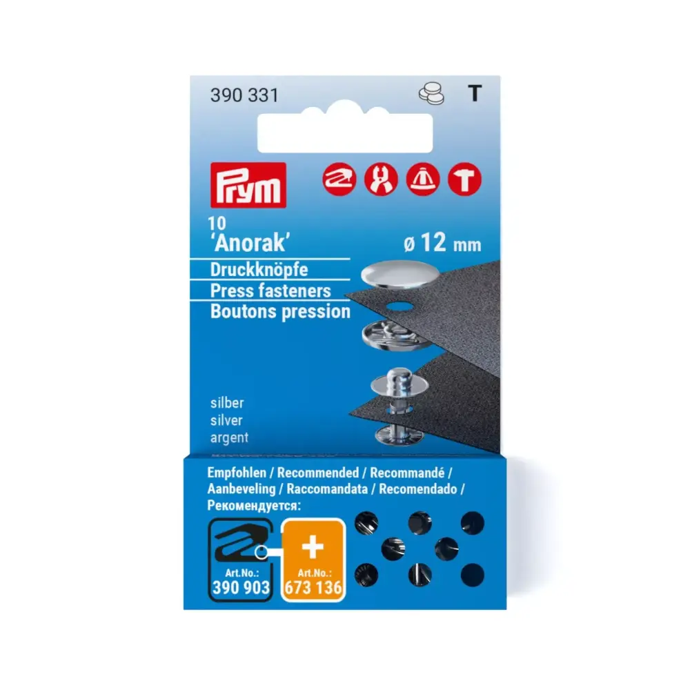 Prym Non-sew Fasteners Anorak 12mm Silver Refill pack 10pc
