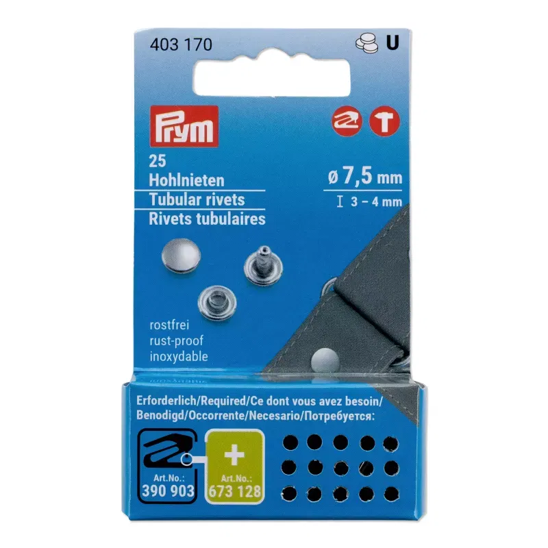 Prym Tubular Rivets, 3-4mm, silver-coloured, 25 piece