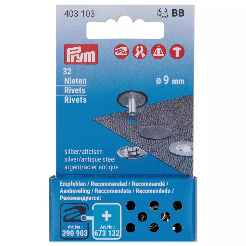 Prym Rivets refill, 9 mm, silver-antique steel pack 32