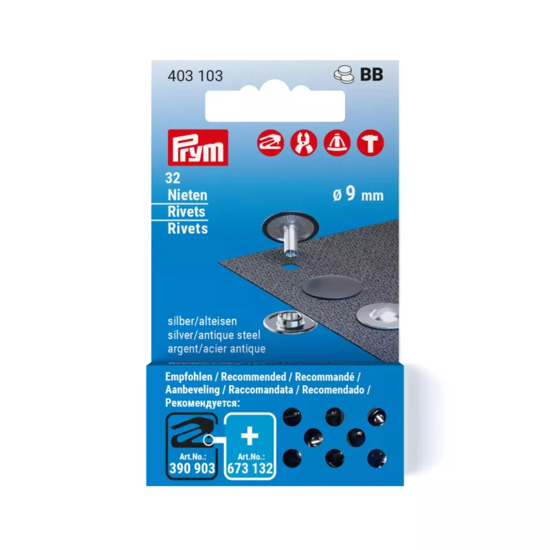 Prym Rivets refill, 9 mm, silver-antique steel pack 32