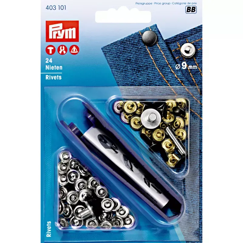 Prym Rivets, 9mm, silver-coloured/old iron  24 pieces