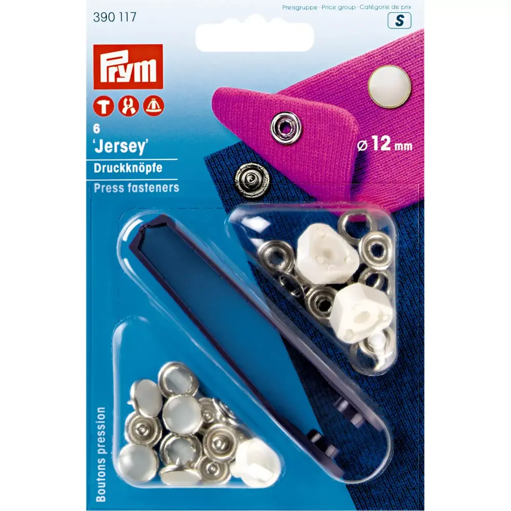 Prym Non-sew press fastener jersey, pearl cap, 12mm 6 piece