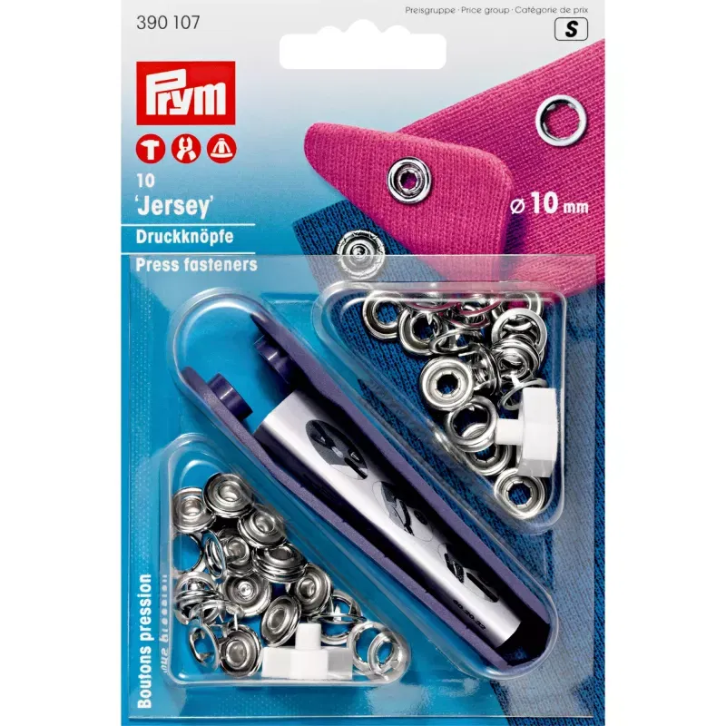 Prym Non-sew press fastener jersey, retaining ring, 10mm, silver-coloured 10 piece