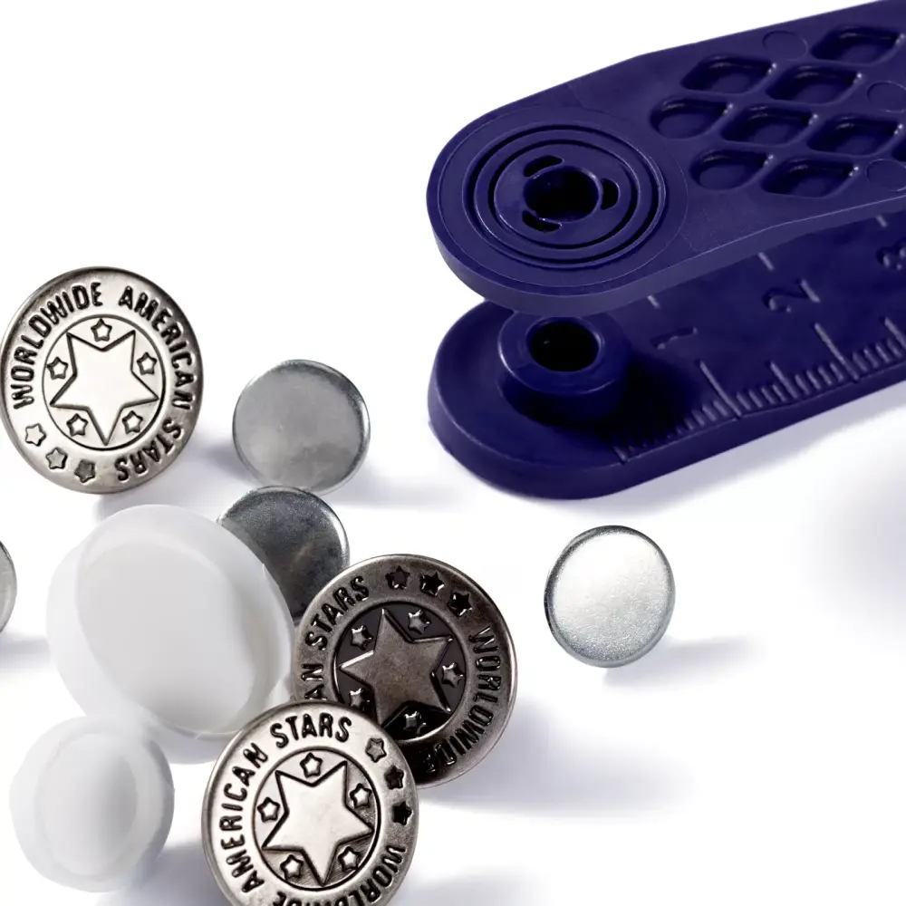 Prym Non-sew jeans buttons, American star, 17mm, antique silver 8 piece