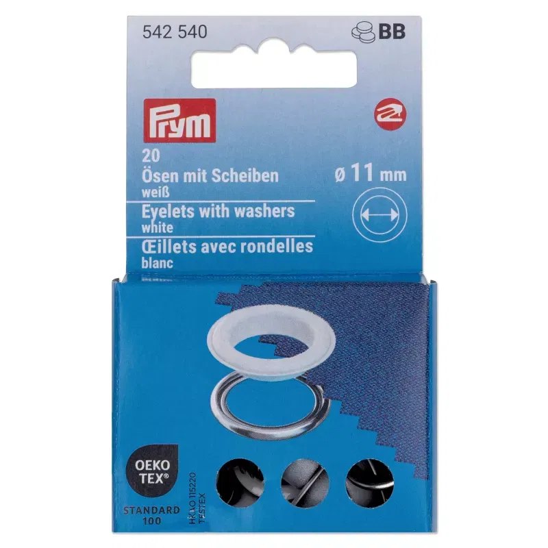 11 mm Prym Eyelets and washers White 20 piece